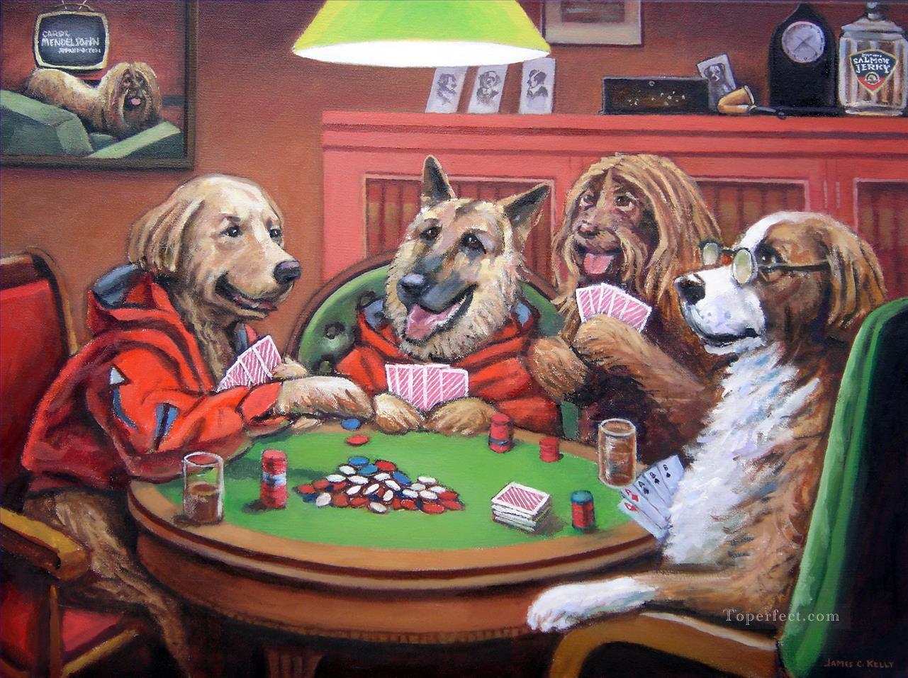 Hunde spielen Poker 3 Lustiges Haustiere Ölgemälde